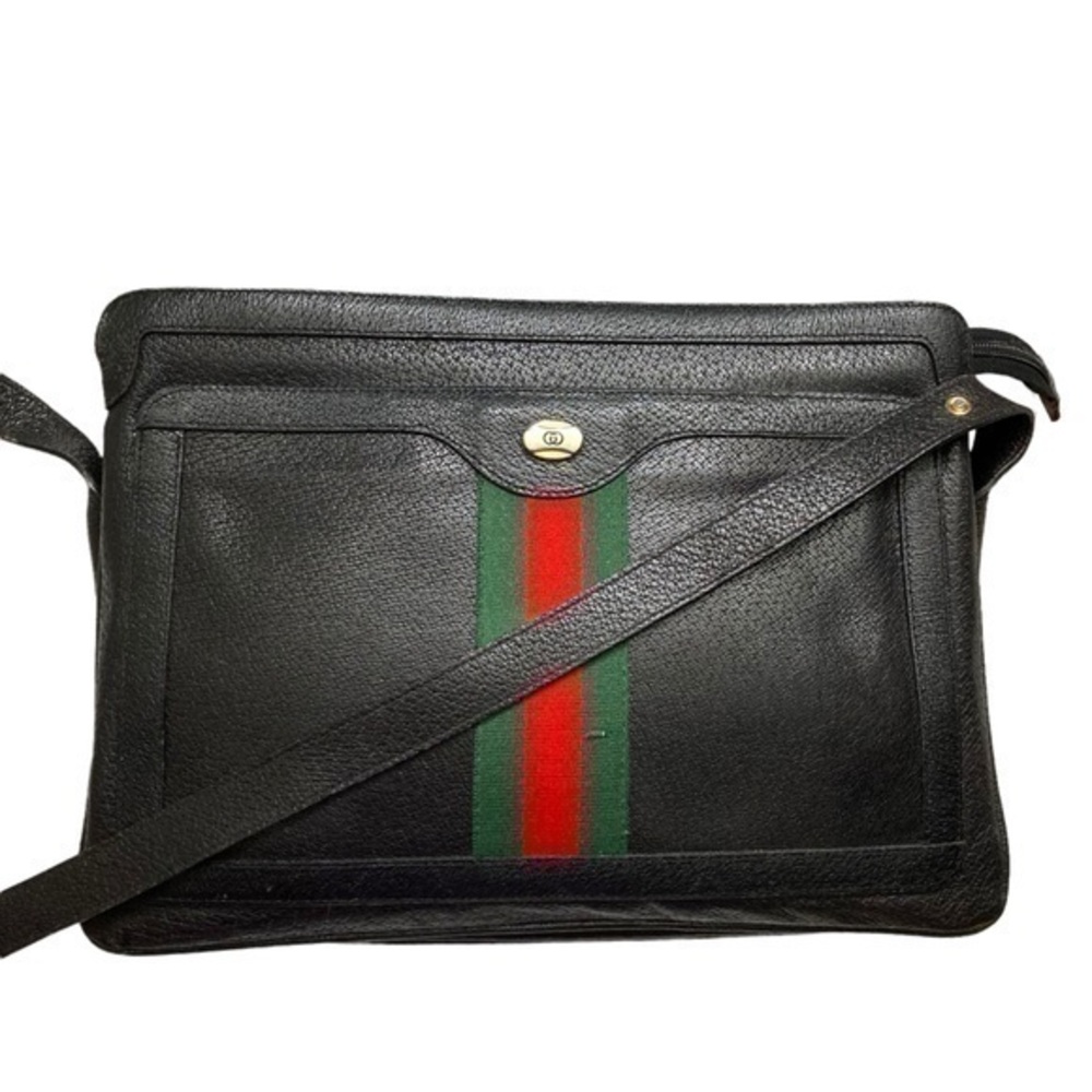 Gucci rare vintage black leather messenger bag
